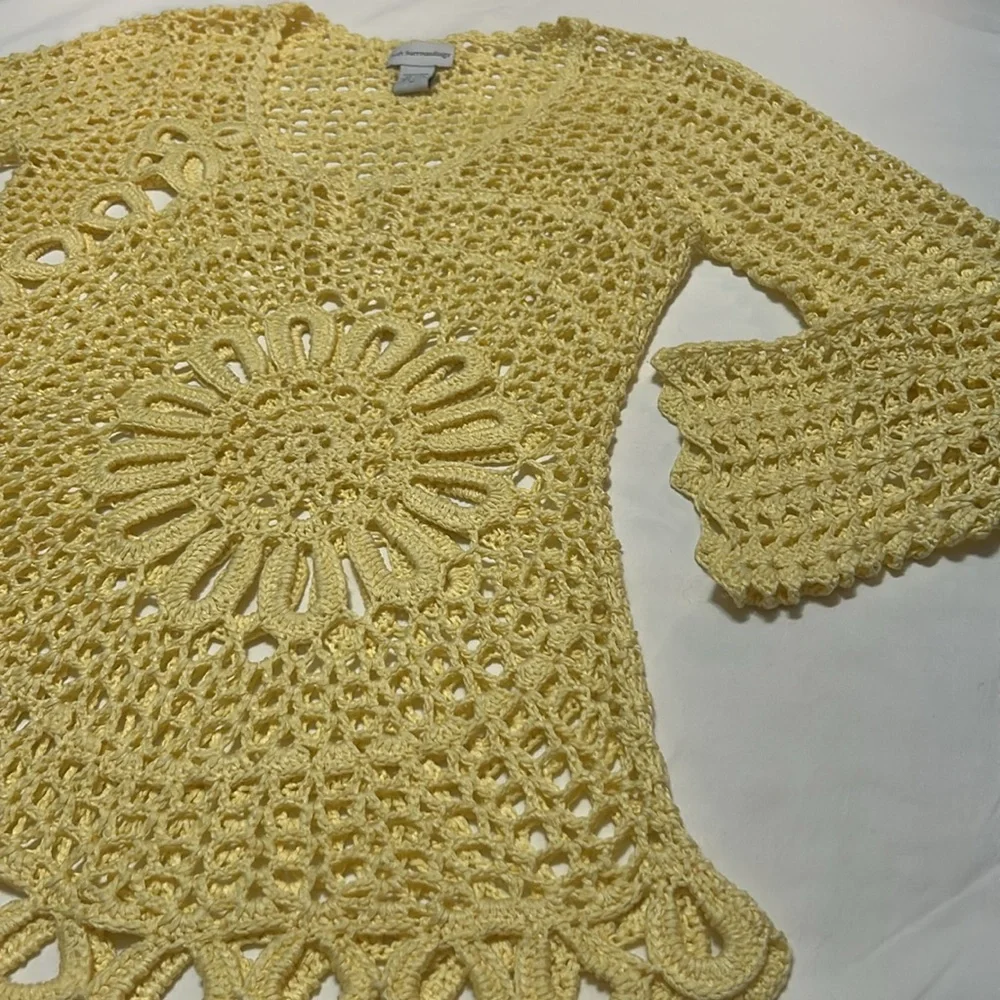 Soft Surroundings Light Yellow Crochet Women's Sweater M - Picture 3 of 5